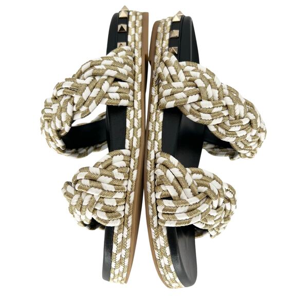 VALENTINO GARAVANI Rockstud Metallic Rope Slide Espadrille EU 37 Gold Sandals - Picture 6 of 13